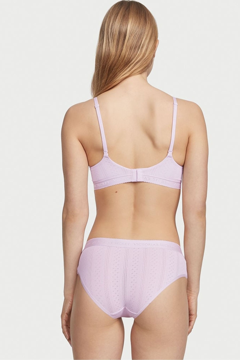 Victoria's Secret Stretch Algodon Logo Cintura Pointelle Hipster Panties Moradas | 526107SIE