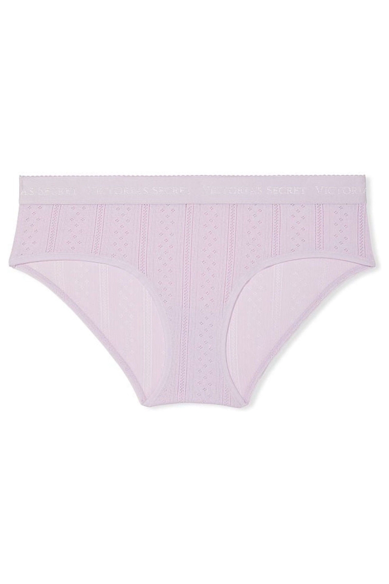 Victoria's Secret Stretch Algodon Logo Cintura Pointelle Hipster Panties Moradas | 526107SIE