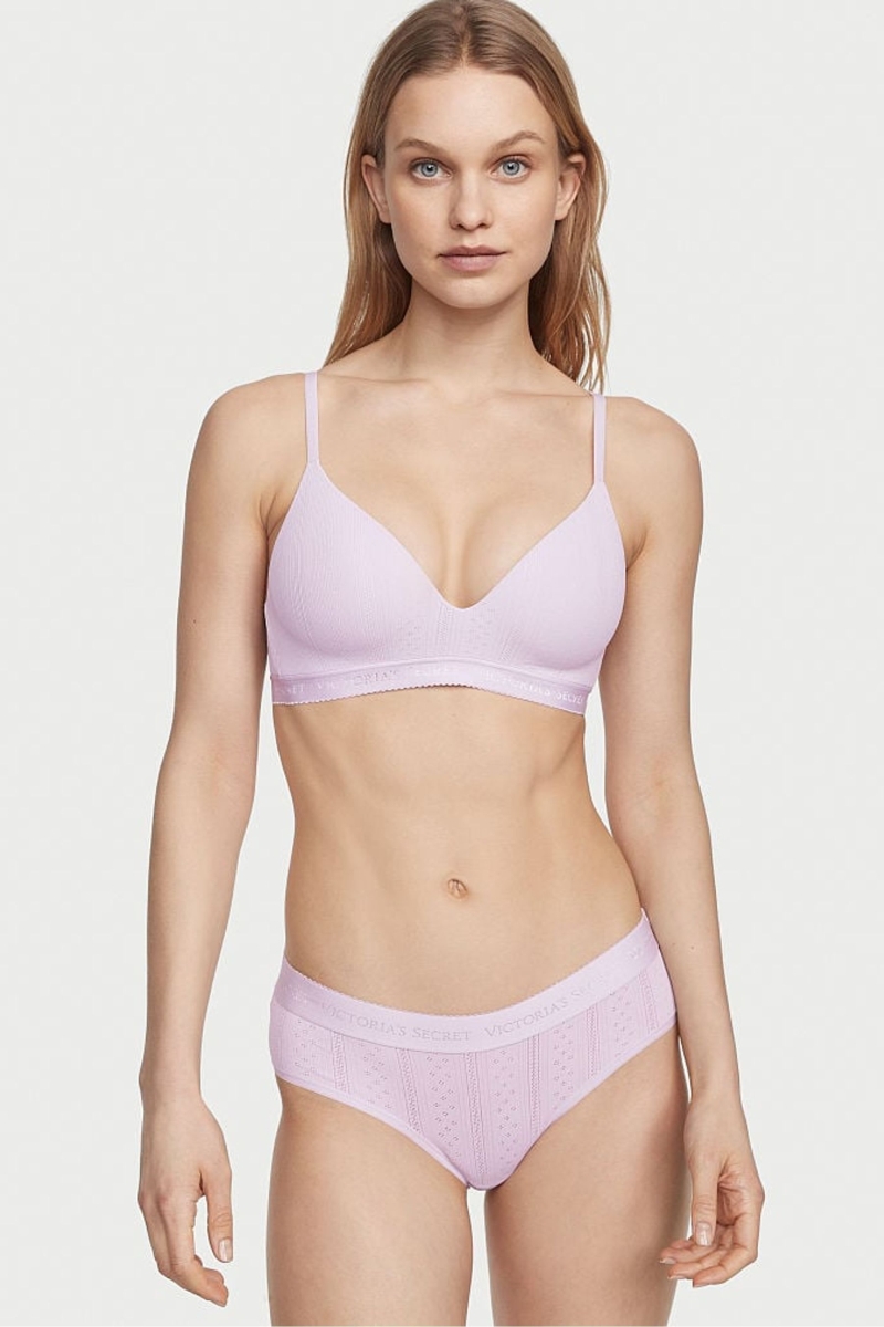 Victoria\'s Secret Stretch Algodon Logo Cintura Pointelle Hipster Panties Moradas | 526107SIE