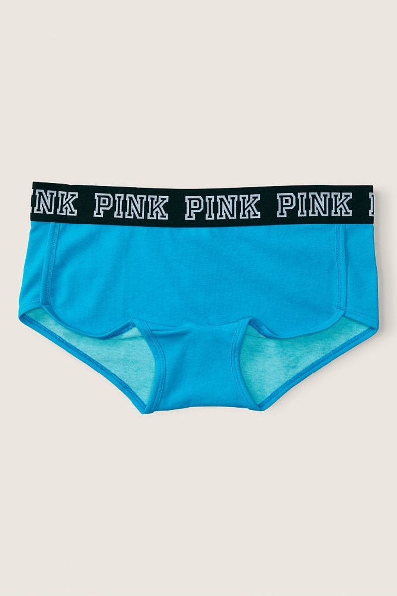 Victoria\'s Secret Stretch Algodon Logo Corta Panties Azules | 580312ENH