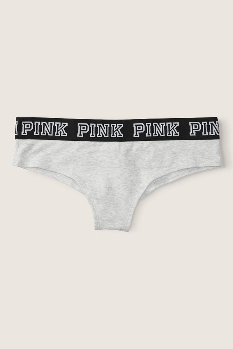 Victoria\'s Secret Stretch Algodon Logo Cheeky Panties Gris | 610943OMF