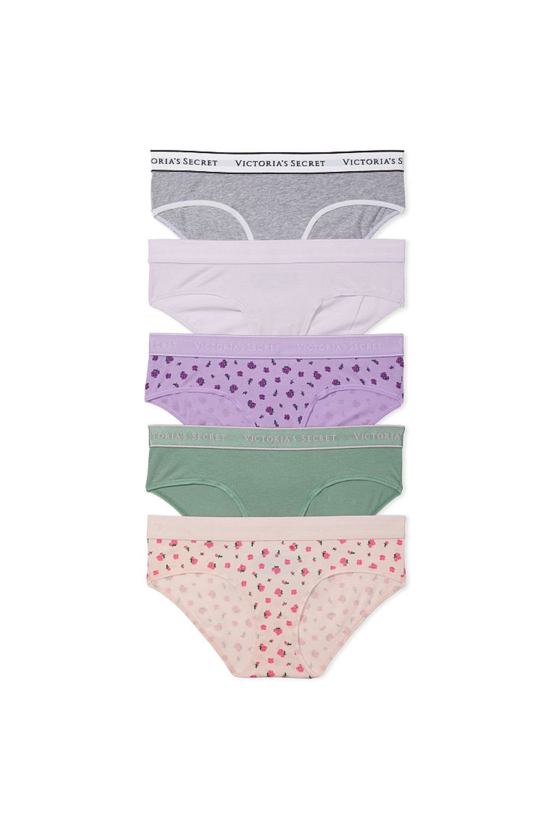 Victoria\'s Secret Stretch Algodon Logo Hipster Panties 5 Pack Rosas | 836709PZJ