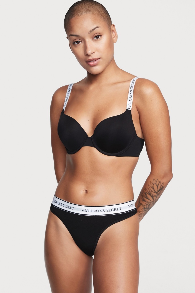 Victoria's Secret Stretch Algodon Logo Knickers Negras | 195627FCK