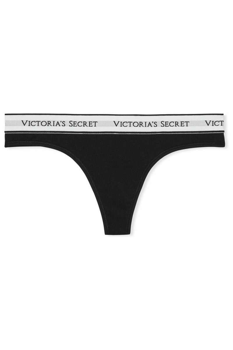 Victoria's Secret Stretch Algodon Logo Knickers Negras | 195627FCK