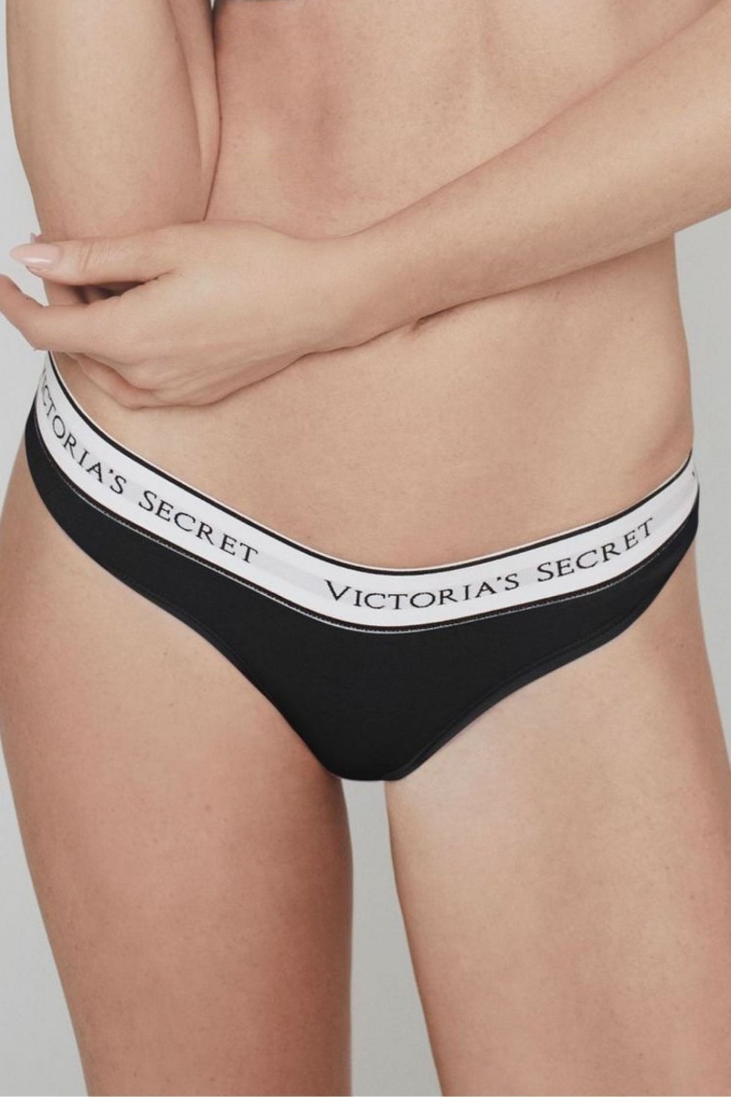 Victoria\'s Secret Stretch Algodon Logo Knickers Negras | 195627FCK