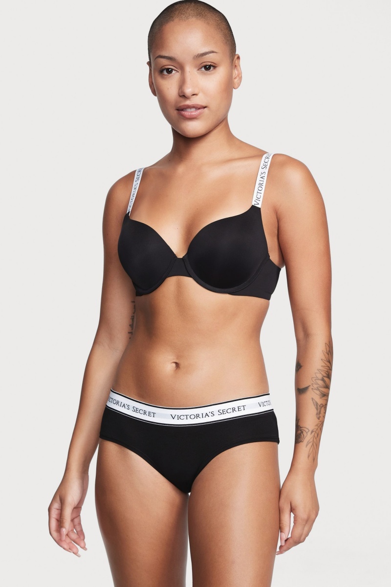 Victoria\'s Secret Stretch Algodon Logo Knickers Negras | 814059WNP