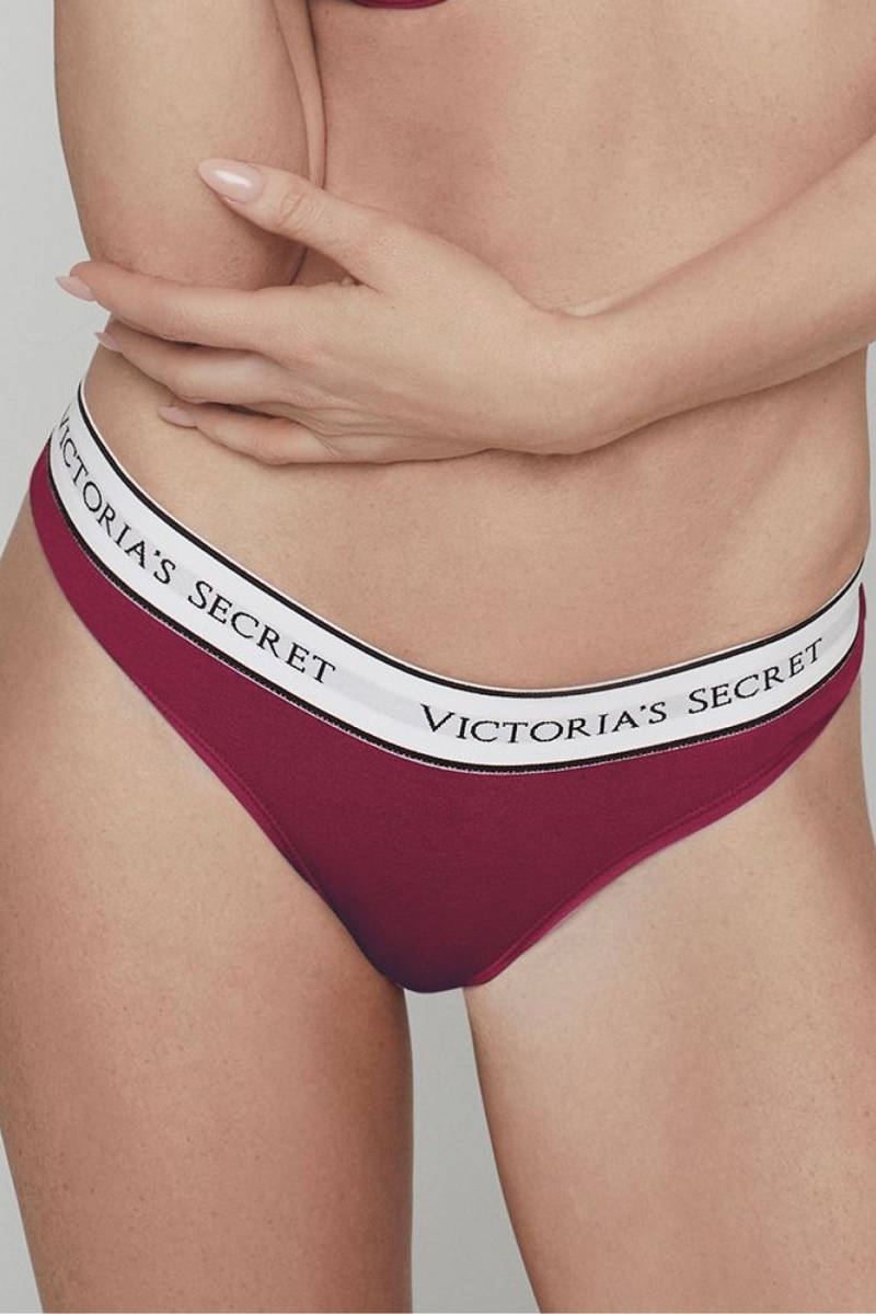 Victoria\'s Secret Stretch Algodon Logo Panties Burdeos Rojas | 098157OCF