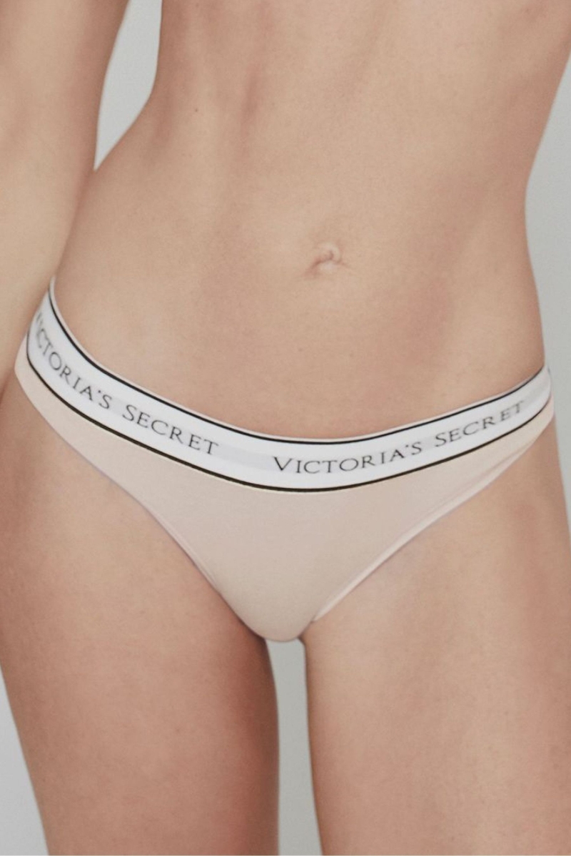 Victoria\'s Secret Stretch Algodon Logo Panties Nude | 267051RFD