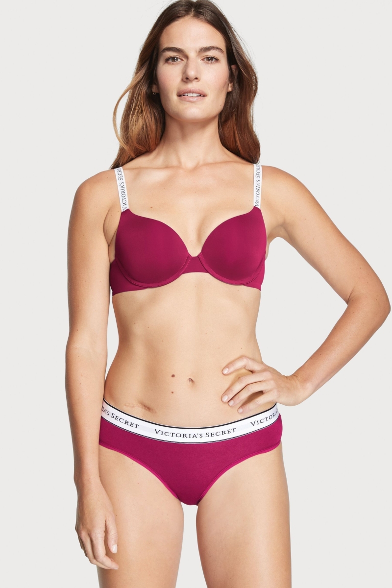 Victoria\'s Secret Stretch Algodon Logo Panties Burdeos Rojas | 342506YPX