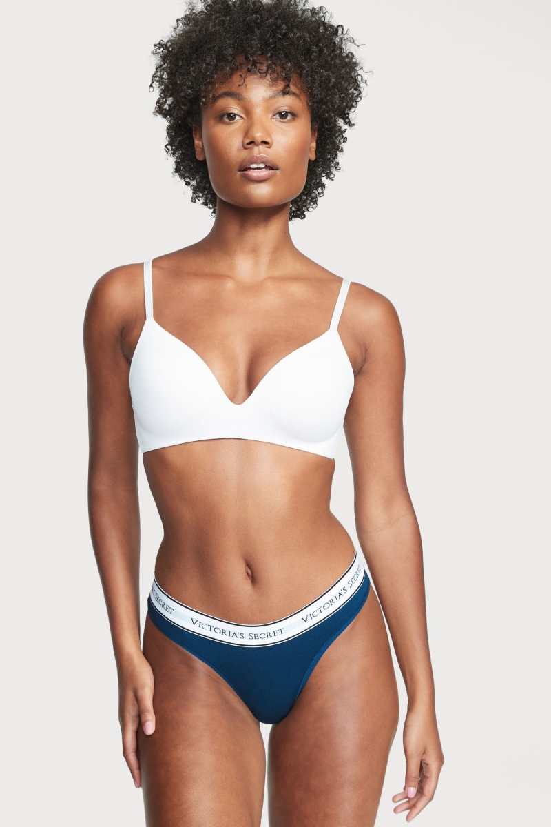 Victoria\'s Secret Stretch Algodon Logo Panties Azules | 637459KUH