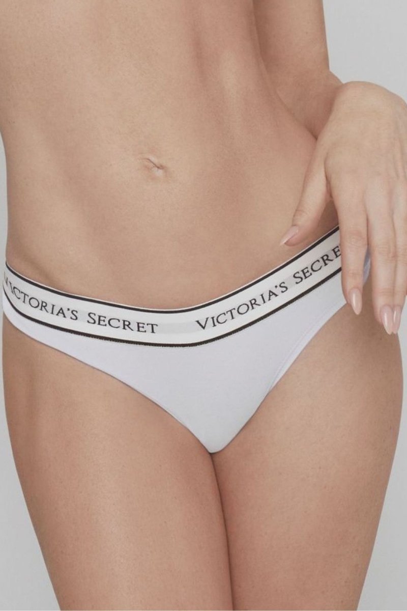 Victoria\'s Secret Stretch Algodon Logo Panties Blancas | 794026LJZ