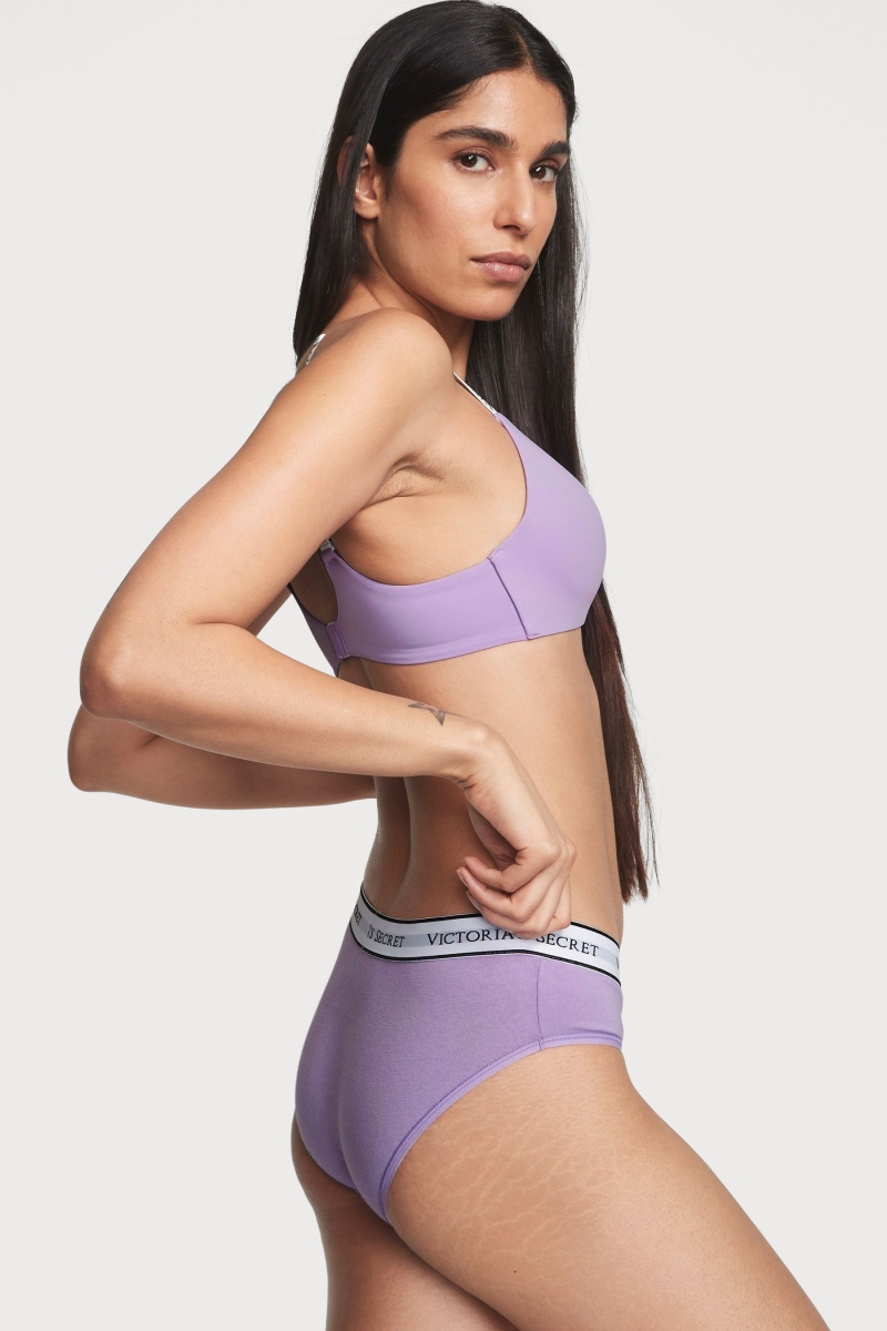 Victoria's Secret Stretch Algodon Logo Panties Moradas | 903824SPC