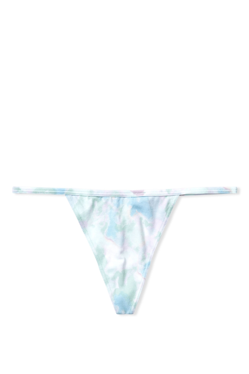 Victoria's Secret Stretch Algodon No Show Tanga Panties Candy/White Mini Stripe | 196084FYP