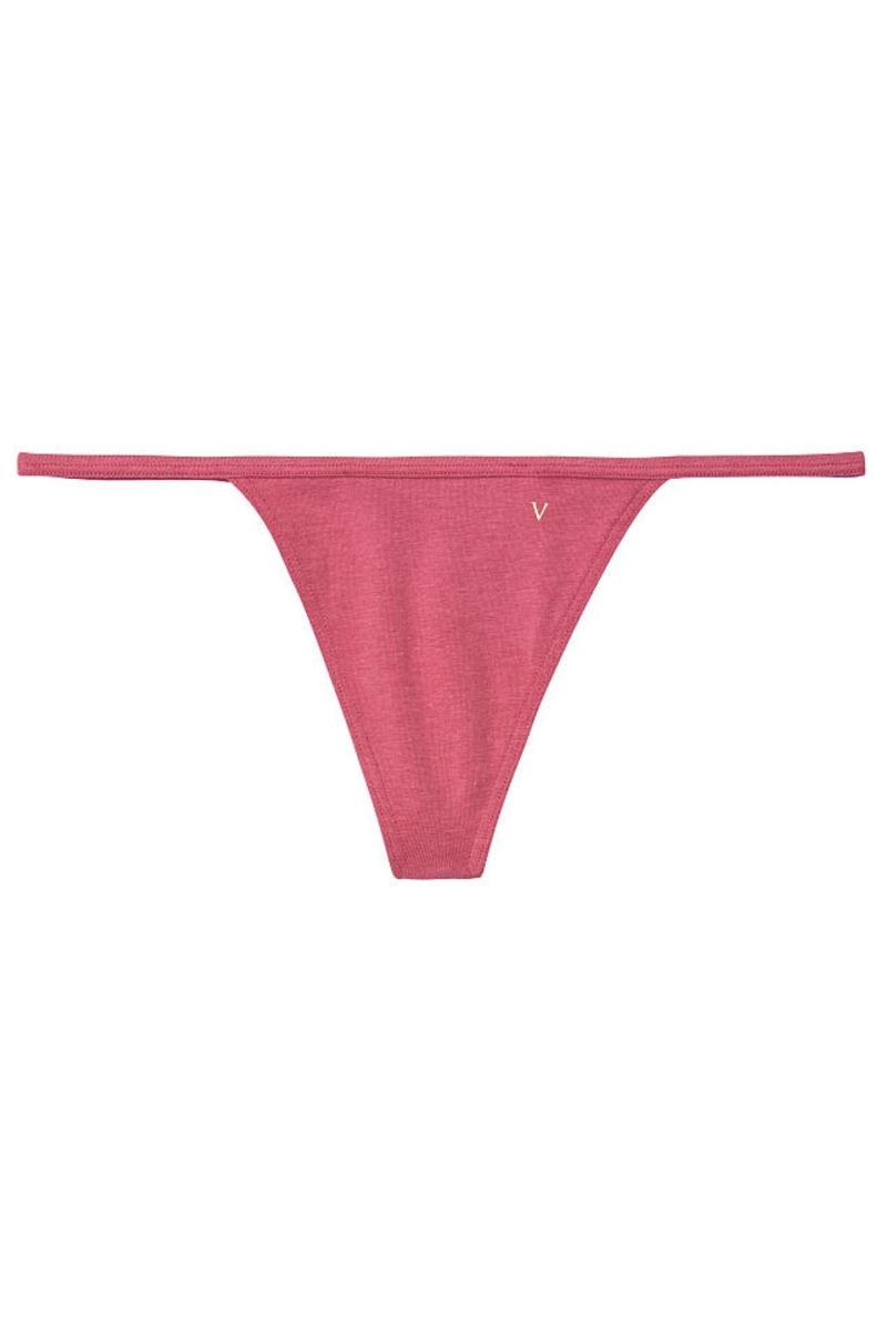 Victoria's Secret Stretch Algodon No Show Tanga Panties Candy/White Mini Stripe | 670389SCO