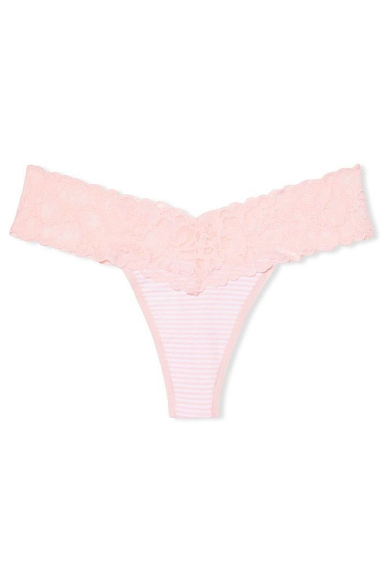 Victoria's Secret Stretch Algodon Stretch Algodon Encaje Cintura Tanga Panties Rosas | 207654FRU