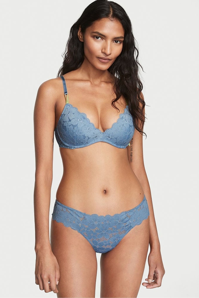 Victoria\'s Secret The Lacie Encaje Tanga Panties Azules | 634580NTX