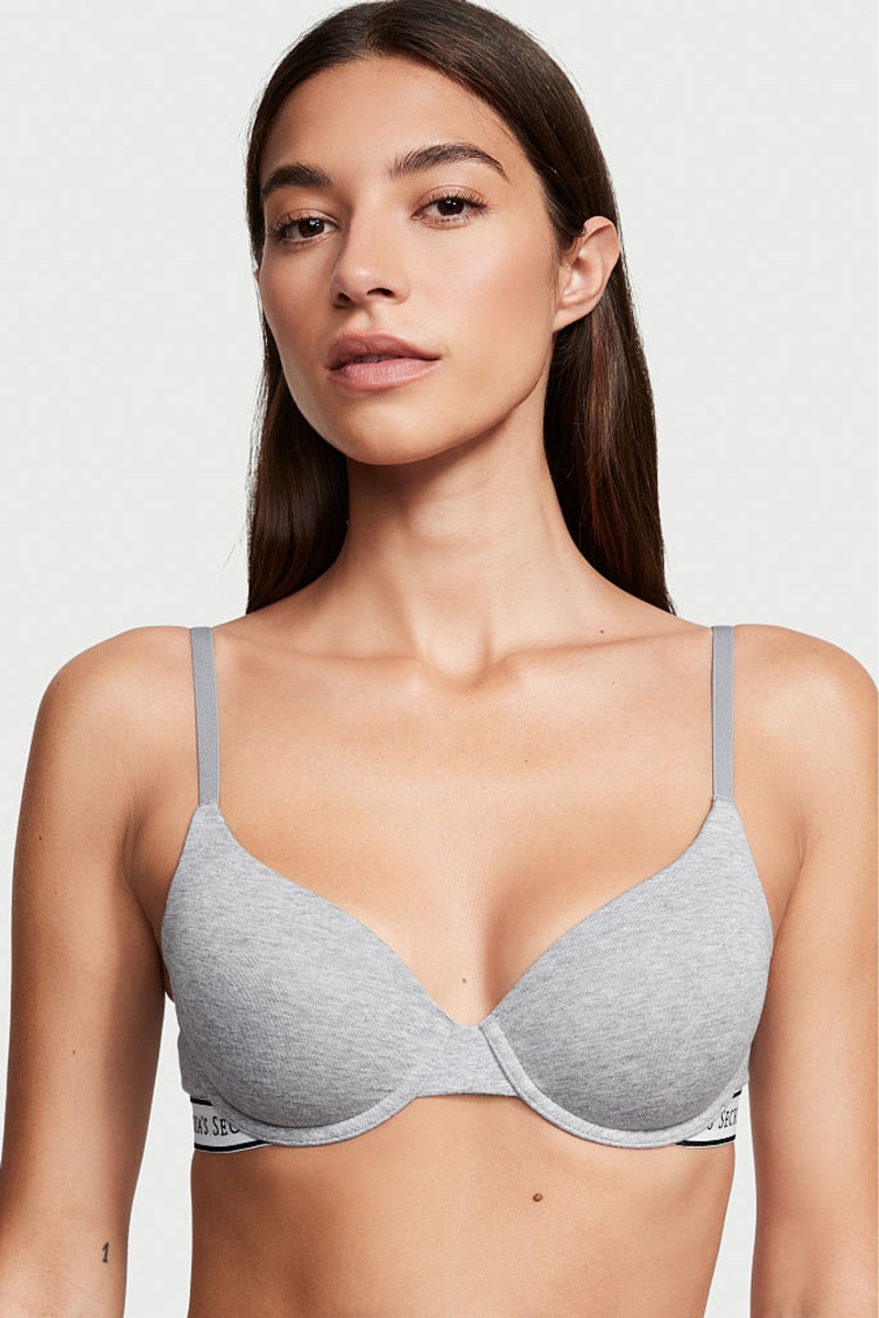 Victoria\'s Secret The T-Shirt Lightly Forro Demi Logo Bra Gris | 134826AOX