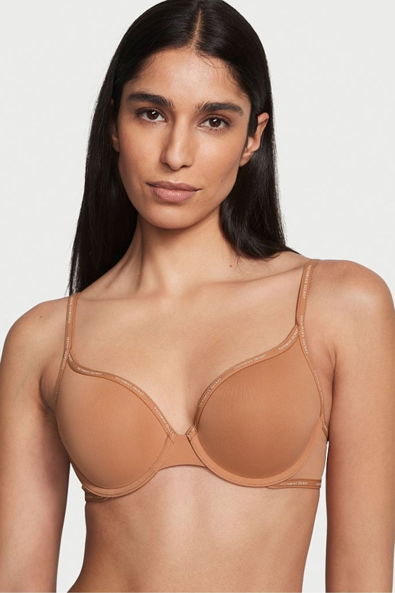 Victoria\'s Secret The T-Shirt Lightly Forro Logo Correa Full Cup Bra Honey Glow Nude | 327415GRY