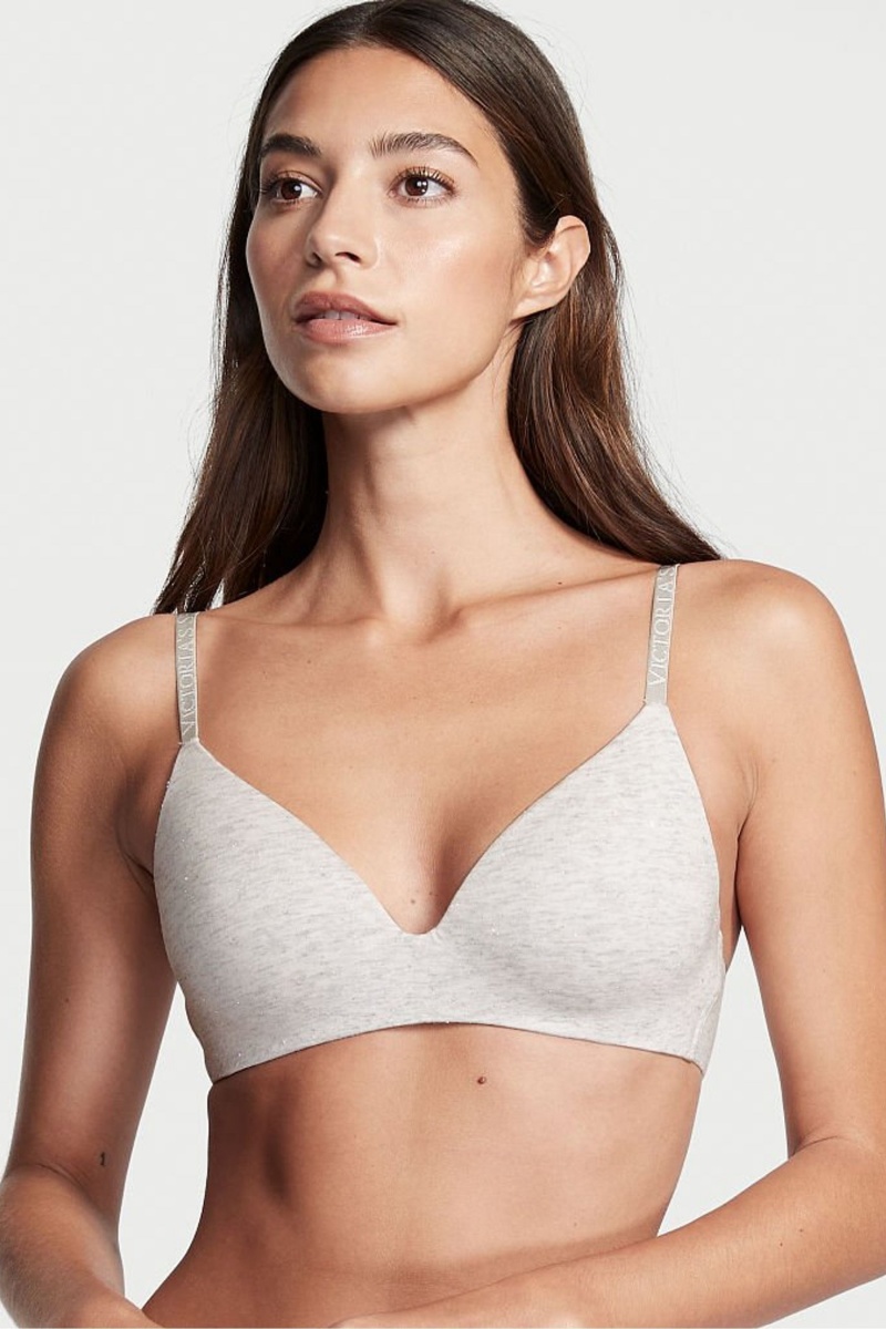 Victoria\'s Secret The T-Shirt Smooth Logo Correa Lightly Forro Non Wired T-Shirt Bra Gris | 210643ILG