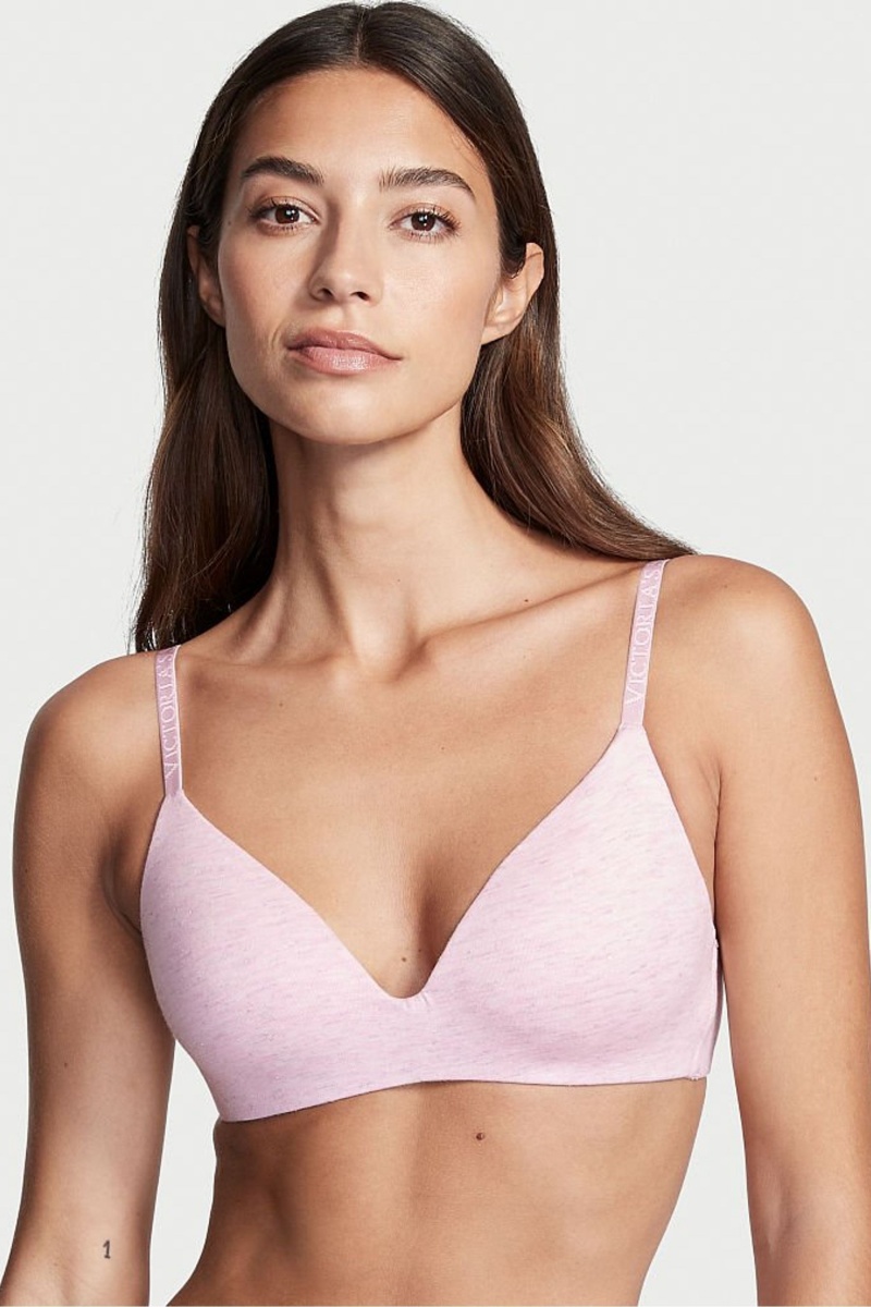 Victoria\'s Secret The T-Shirt Smooth Logo Correa Lightly Forro Non Wired T-Shirt Bra Rosas Rosas | 432501MQU