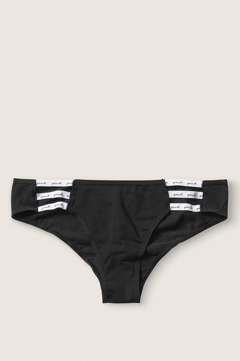 Victoria\'s Secret Tiras Encaje Logo Cheeky Panties Negras | 014295KXC