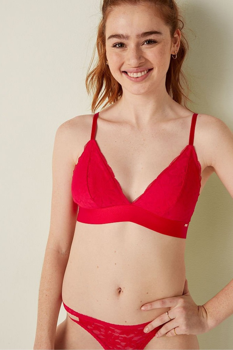 Victoria\'s Secret Unlined Encaje Triangle Bralette Rojas | 475820HDG