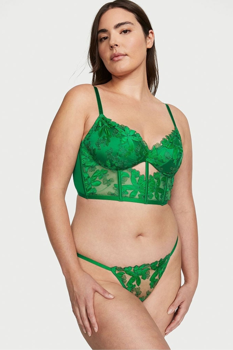 Victoria's Secret Very Sexy Embroidered Crotchless Brazilian Panties Verde | 239650SCM