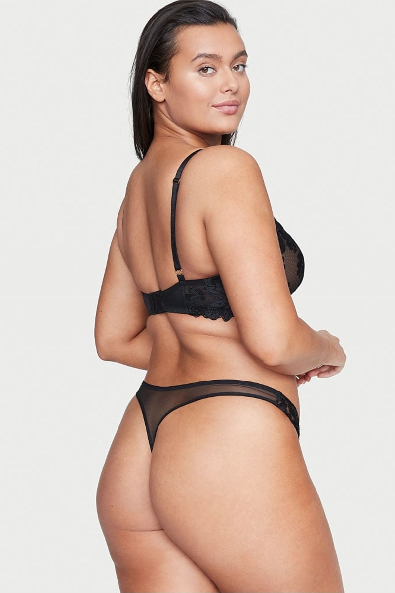 Victoria's Secret Very Sexy Embroidered Tanga Panties Negras | 583972CKR