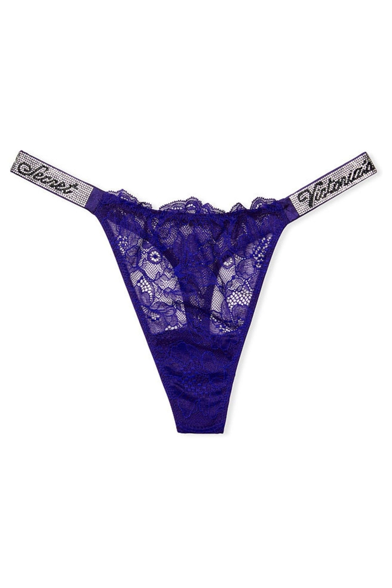 Victoria's Secret Very Sexy Encaje Shine Correa Tanga Panties Negras | 041598NOZ