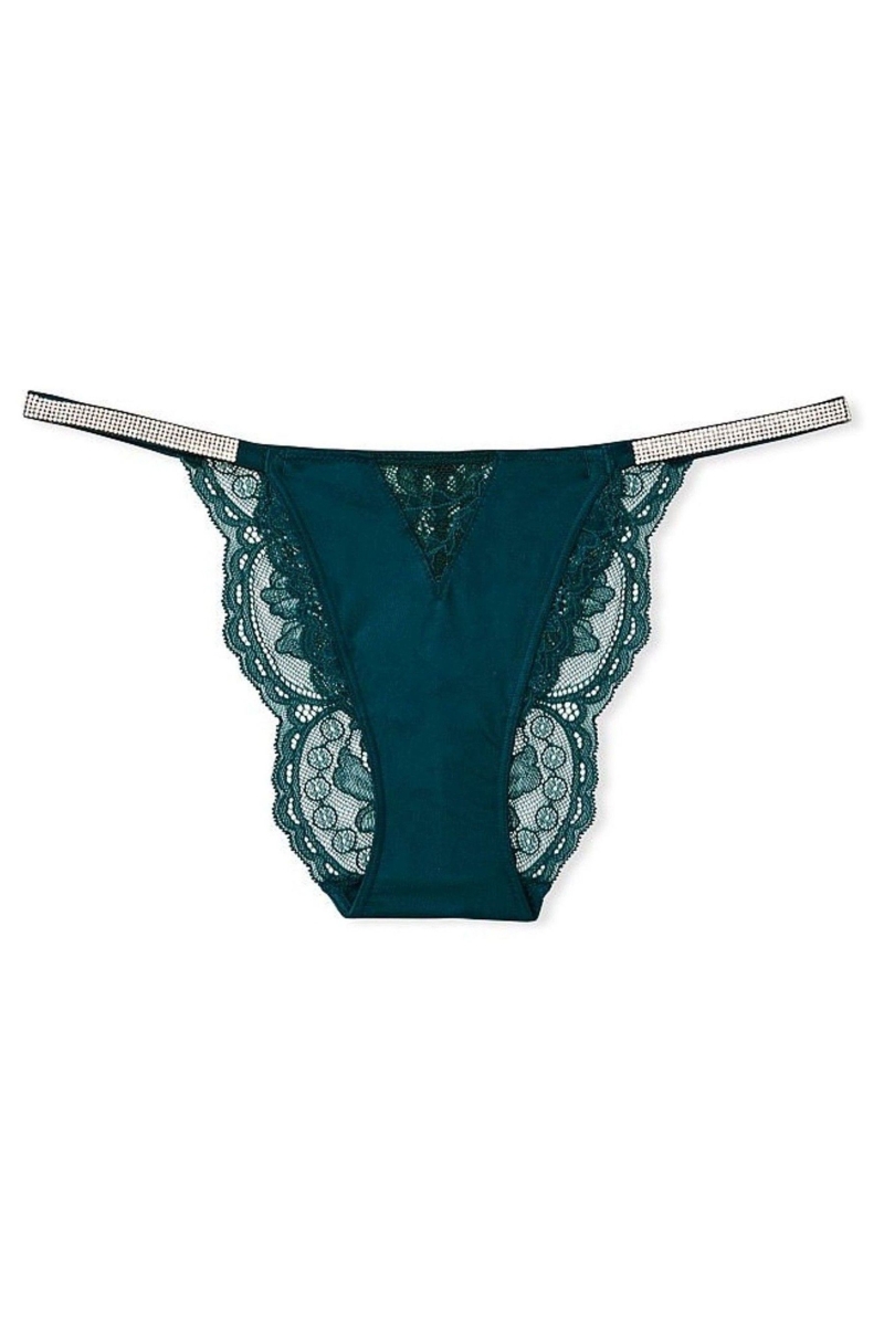 Victoria\'s Secret Very Sexy Encaje Shine Correa Tanga Panties Negras Verde | 198520IAK