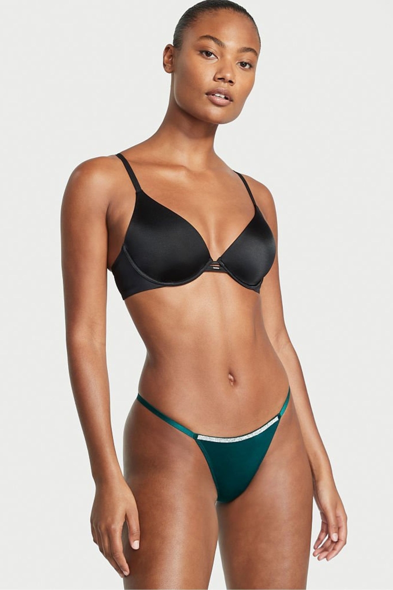 Victoria\'s Secret Very Sexy Smooth Shine Correa Panties Negras Verde | 306578TEN