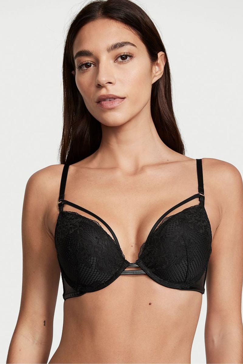 Victoria\'s Secret Very Sexy Tiras Fishnet Encaje Bra Negras | 879053SLB