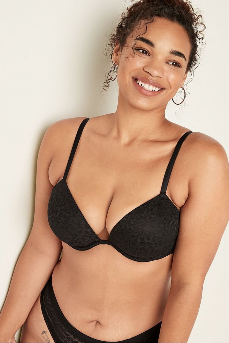 Victoria\'s Secret Wear Everywhere Add 2 Cups Encaje Push Up T-Shirt Bra Negras | 735081BDK