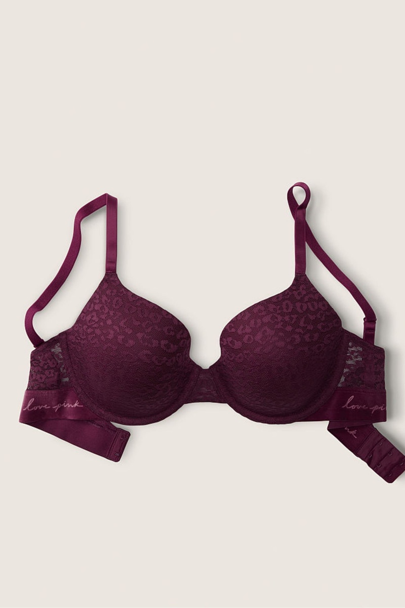 Victoria's Secret Wear Everywhere Encaje Lightly Forro T-Shirt Bra Burdeos Moradas | 610842ELX