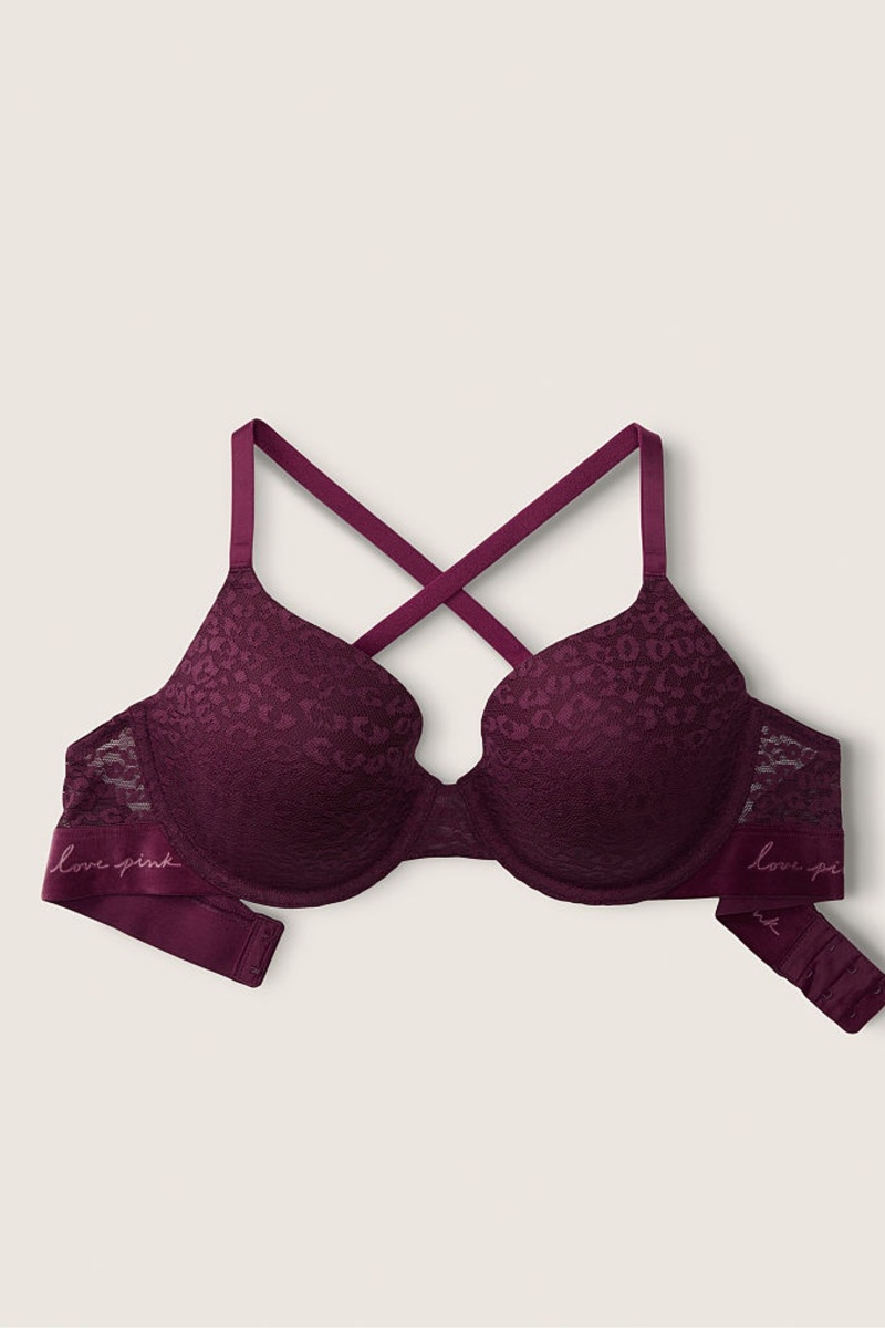 Victoria's Secret Wear Everywhere Encaje Lightly Forro T-Shirt Bra Burdeos Moradas | 610842ELX