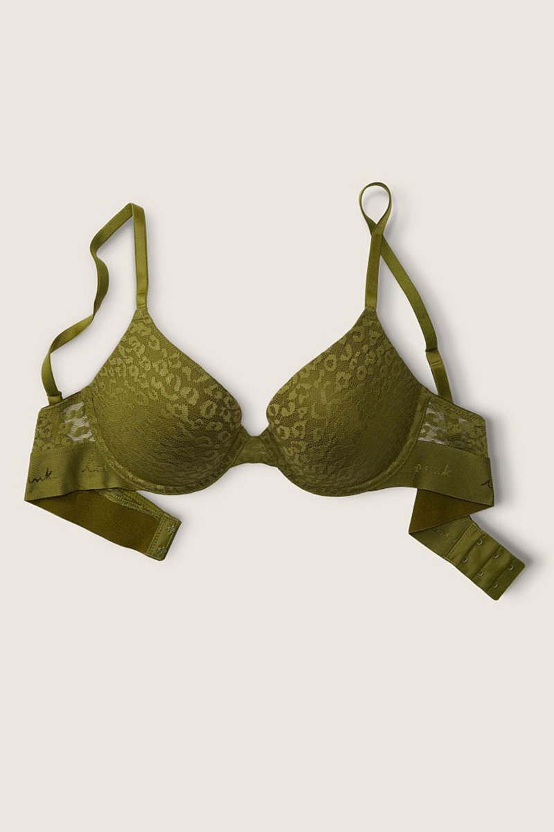 Victoria's Secret Wear Everywhere Encaje Push Up T-Shirt Bra Verde | 945671NQP