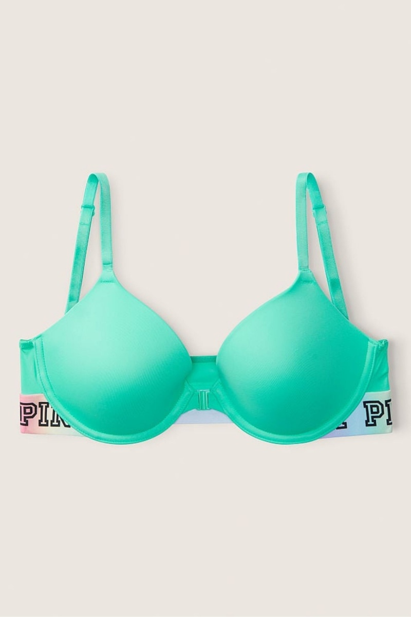 Victoria's Secret Wear Everywhere Front Close T-Shirt Lightly Forro Demi Bra Teal Ice W/ Rainbow Bb | 351794OKR