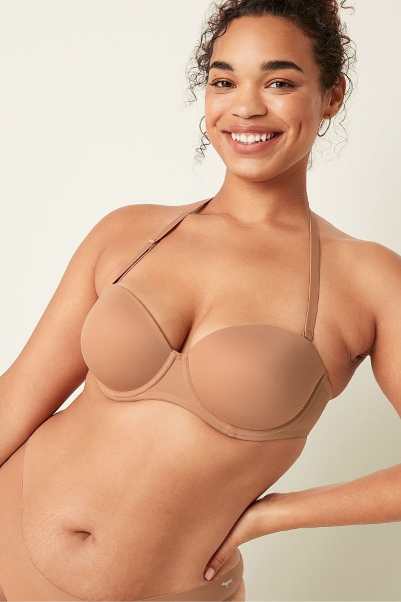 Victoria\'s Secret Wear Everywhere Smooth Multiway Strapless Push Up Bra Mocha Latte Nude | 580763YQN