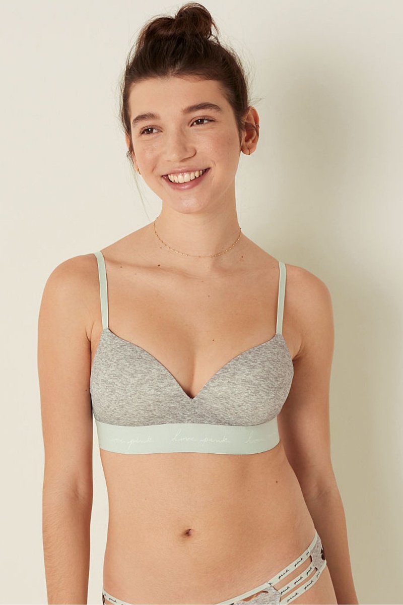 Victoria\'s Secret Wear Everywhere Smooth Non Wired Push Up T-Shirt Bra Gris | 756389TMV