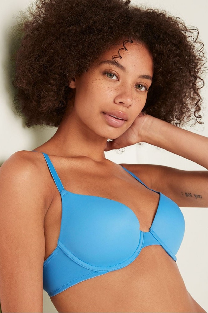 Victoria's Secret Wear Everywhere Wear Everywhere Smooth Push Up T-Shirt Bra Azur Azules | 601925PQA