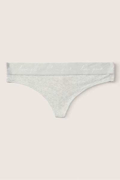 Victoria's Secret Algodon Logo Tanga Panties Gris | 942318DAO