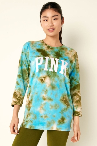 Victoria's Secret Algodon / Sleeve Campus Baseball T-Shirt Azules | 089546TXS