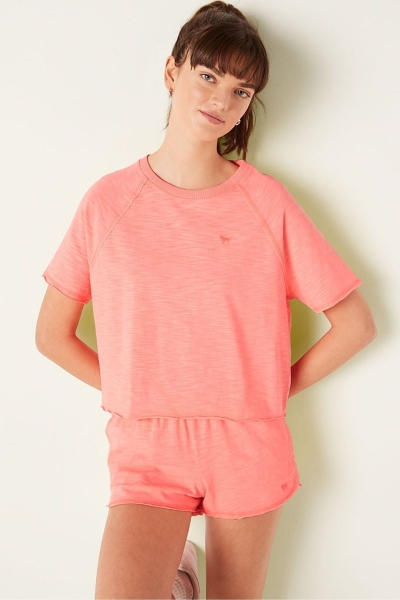 Victoria's Secret Algodon Slub Corta Sleeve Crew Crop T-Shirt Coral Naranjas | 538206QIN