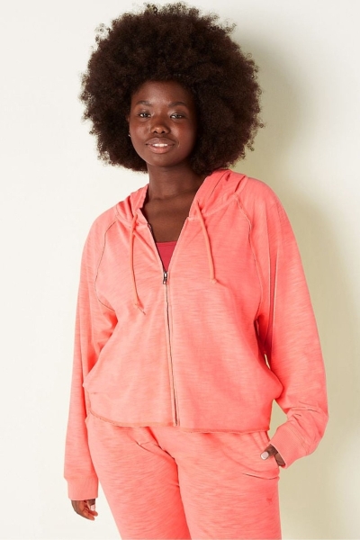 Victoria's Secret Algodon Slub Crop Cut Off Full Zip Hoodie Rosas | 027418UFH