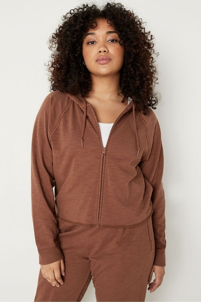 Victoria's Secret Algodon Slub Crop Cut Off Full Zip Hoodie Rosas | 032976OPW