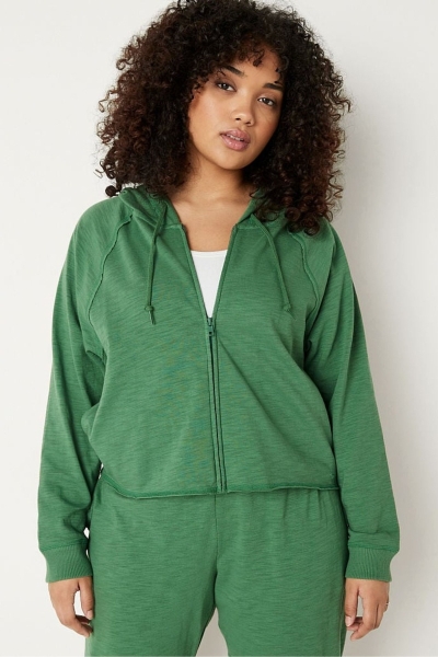 Victoria's Secret Algodon Slub Crop Cut Off Full Zip Hoodie Rosas | 860452DTS