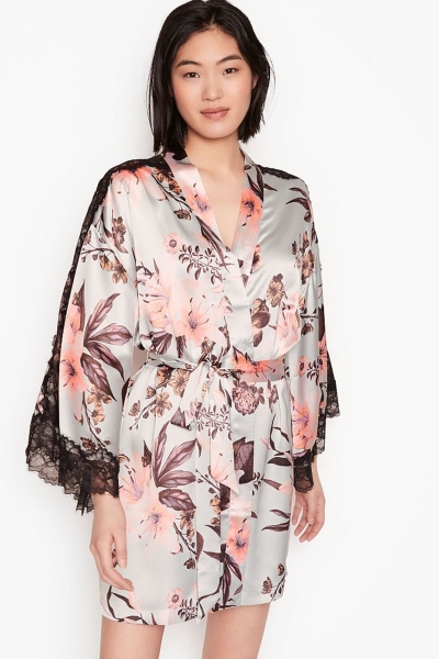 Victoria's Secret Encaje Inset Kimono Robe Negras | 371650GYQ