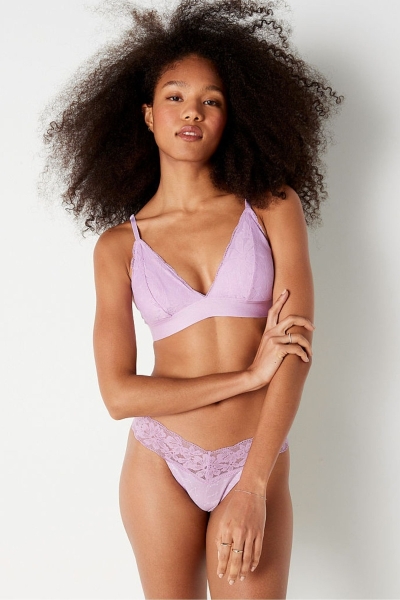 Victoria's Secret Encaje Unlined Triangle Bralette Moradas | 597064KQA