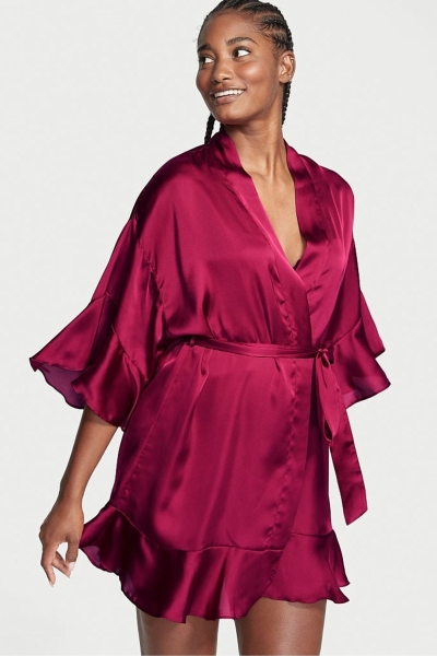 Victoria's Secret Flounce Satin Robe Burdeos Rojas | 598736YGT