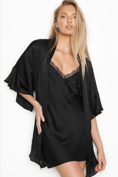 Victoria's Secret Flounce Satin Robe Rosas | 048975JTP